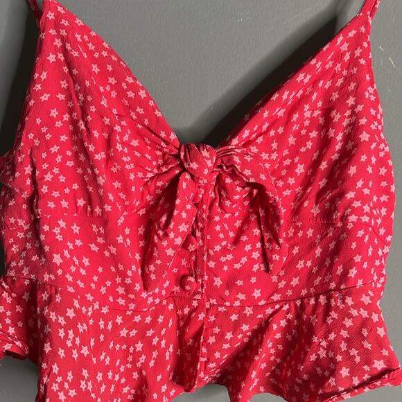 For Love & Lemons Dark Pink Star Print Crop Top Adjustable Strap Size Small - Picture 2 of 8